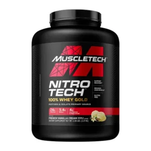 Proteína Nitro Tech 100% Whey Gold de Muscletech, 5 libras, para recuperación y desarrollo de músculo magro.