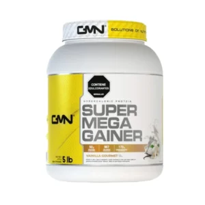 Proteína hipercalórica Super Mega Gainer 5lb de GMN en su empaque negro y rojo, ideal para aumento de peso.
